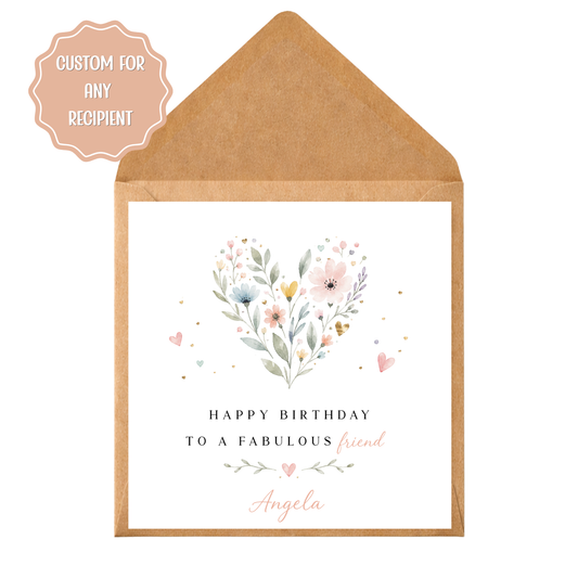 Personalised Floral Birthday Card Any Recipient, Custom Birthday Card for Her, Mum, Sister, Friend, Wife, Elegant Flower Card