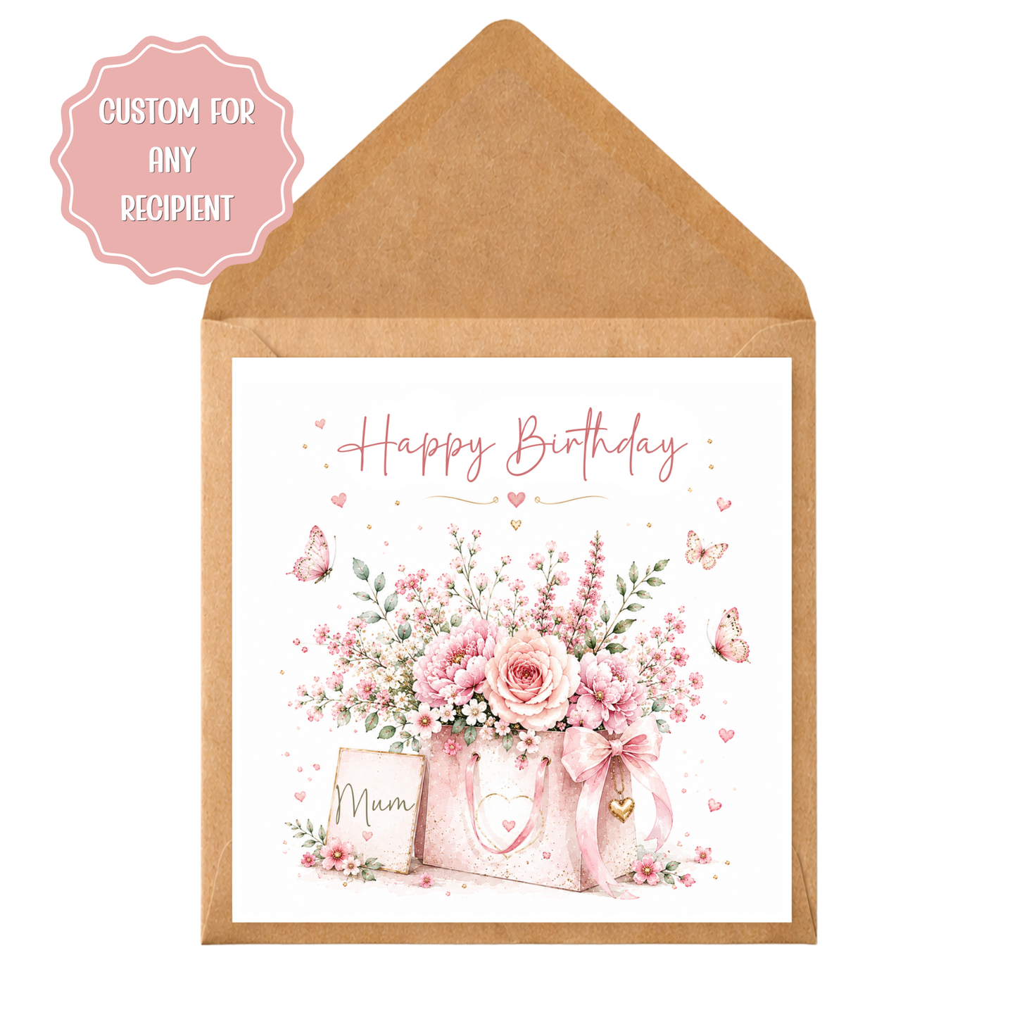 Personalised Floral Birthday Card Any Recipient, Custom Birthday Card for Her, Mum, Sister, Friend, Wife, Elegant Flower Card