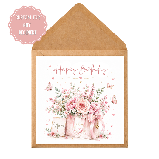 Personalised Floral Birthday Card Any Recipient, Custom Birthday Card for Her, Mum, Sister, Friend, Wife, Elegant Flower Card