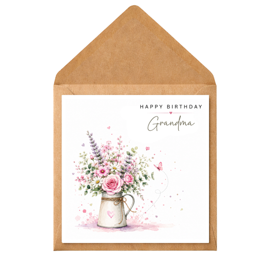 Personalised Floral Birthday Card | Elegant Flower Birthday Card | Custom Birthday Card for Her | Pink Floral Card | Any Name