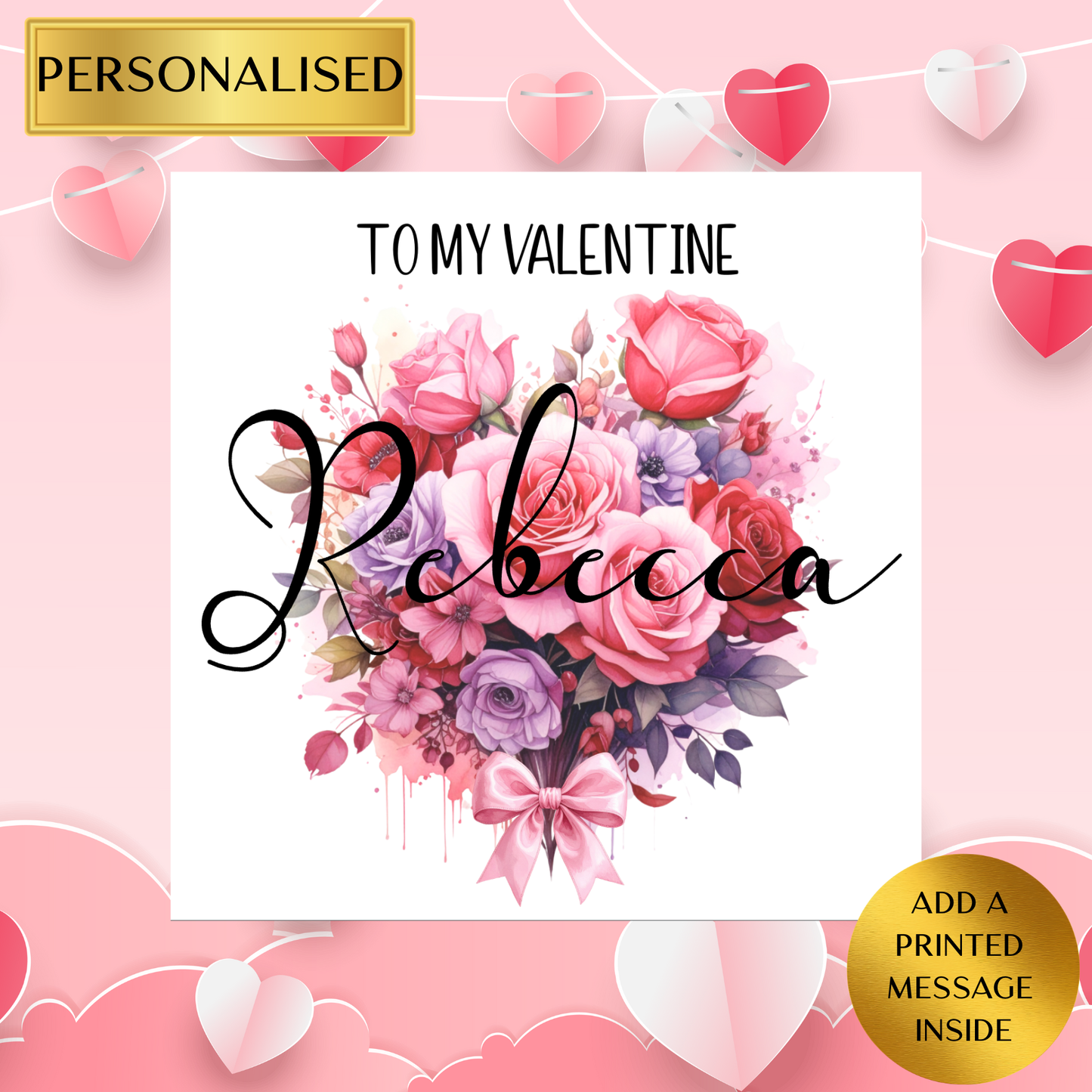 Personalised Valentine’s Day Card | Floral Heart Valentine Card | Custom Name Romantic Card for Her Him Wife Husband Partner
