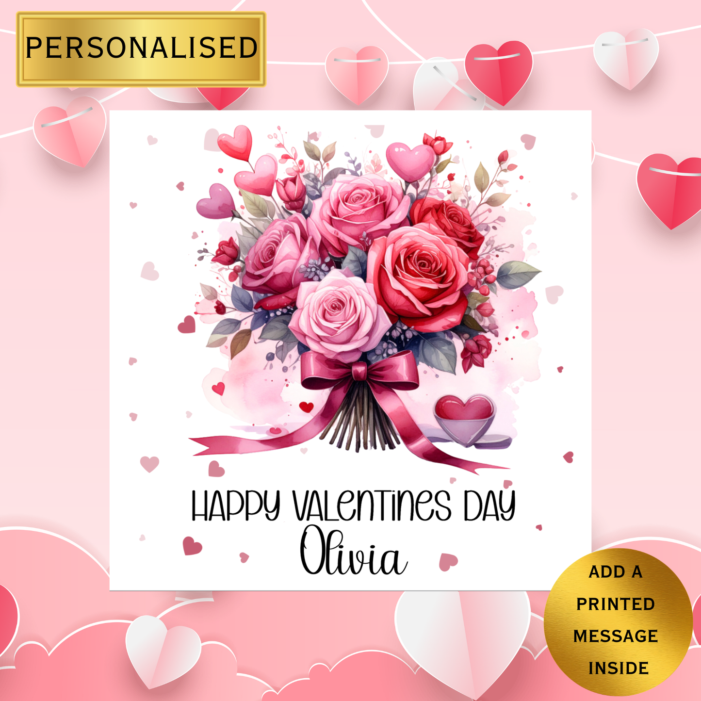 Personalised Floral Valentine’s Day Card | Romantic Rose Bouquet Valentine Card  Valentine’s Card for Her, Him, Partner, Wife, Girlfriend