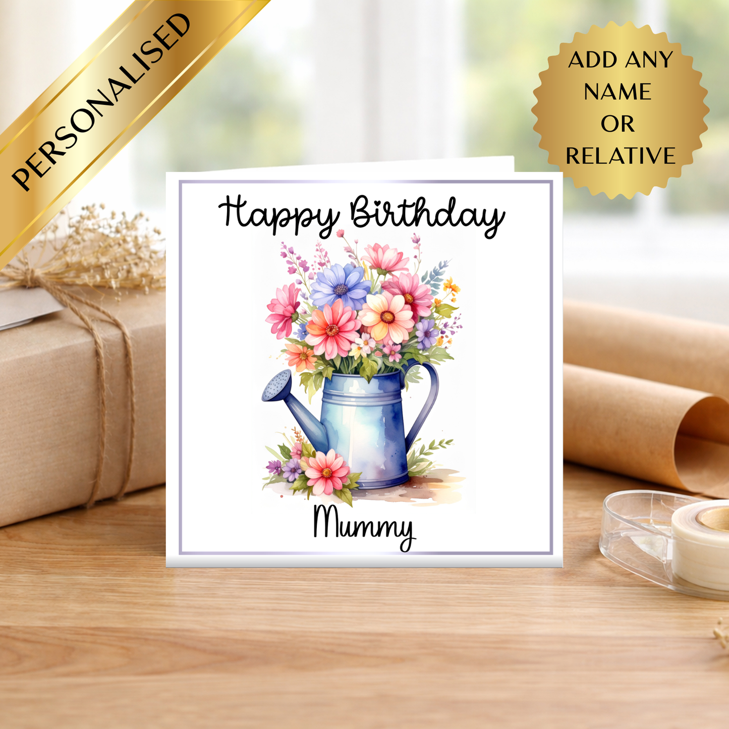 Personalised Floral Birthday Card, Watering Can Flowers Card, Custom Birthday Card, Mum Nan Friend Birthday Card, Watering Can Flowers