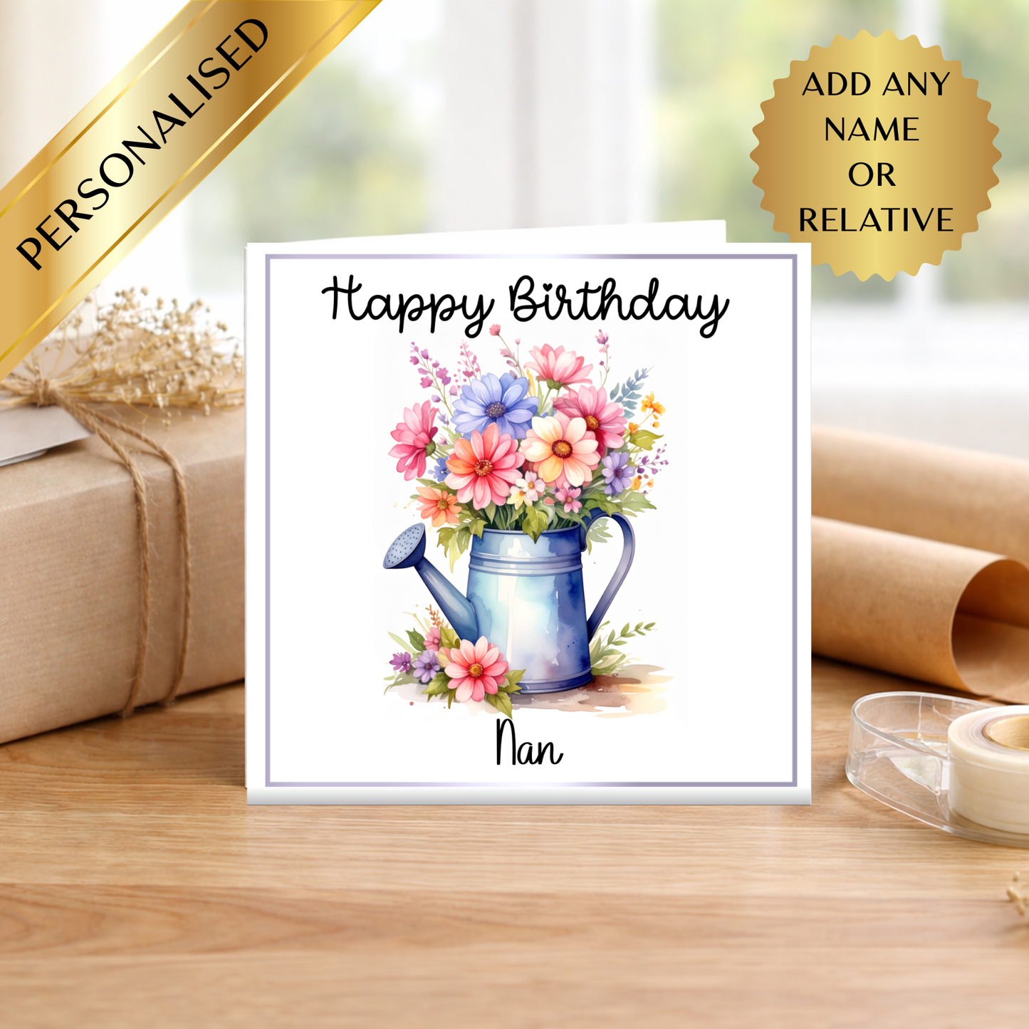 Personalised Floral Birthday Card, Watering Can Flowers Card, Custom Birthday Card, Mum Nan Friend Birthday Card, Watering Can Flowers