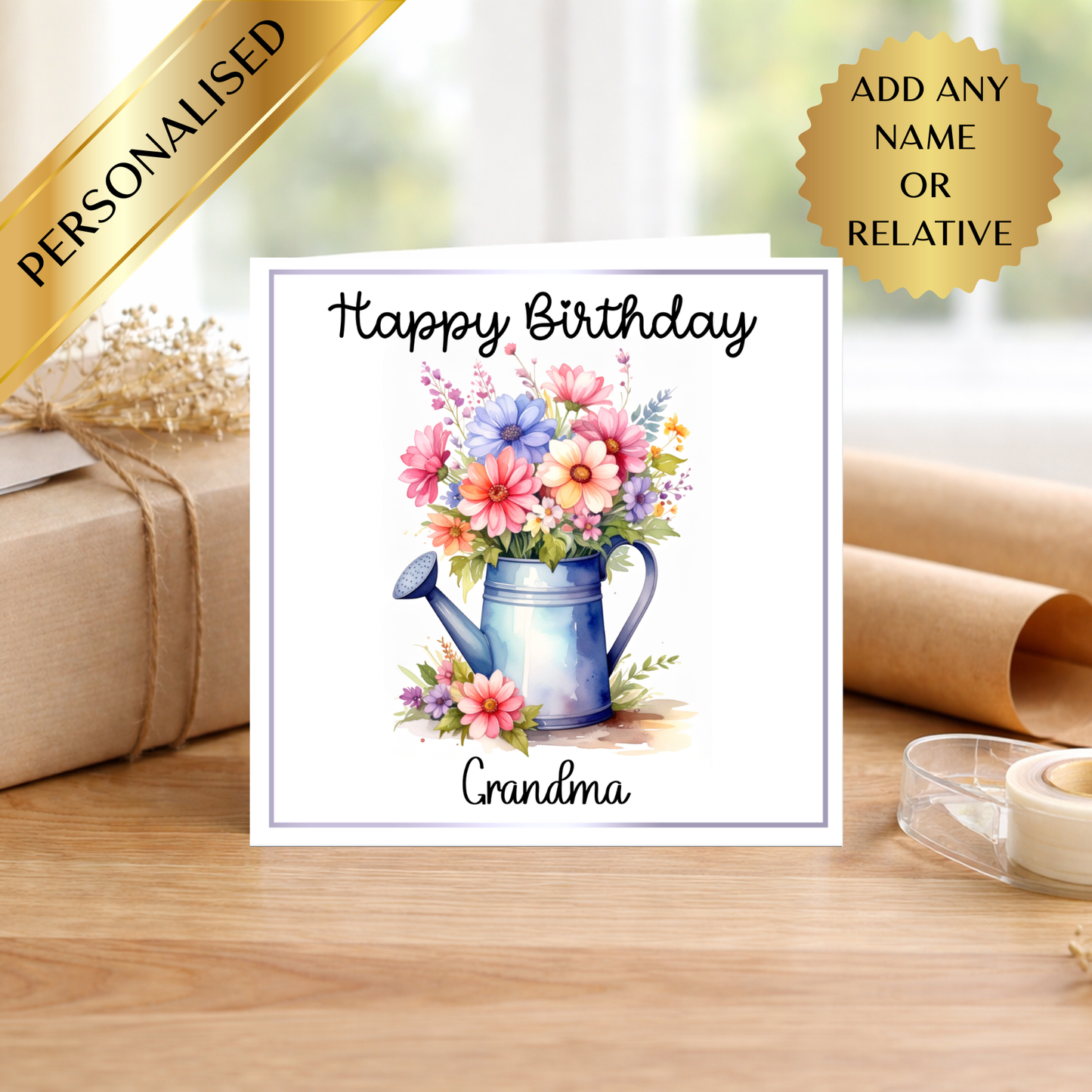 Personalised Floral Birthday Card, Watering Can Flowers Card, Custom Birthday Card, Mum Nan Friend Birthday Card, Watering Can Flowers