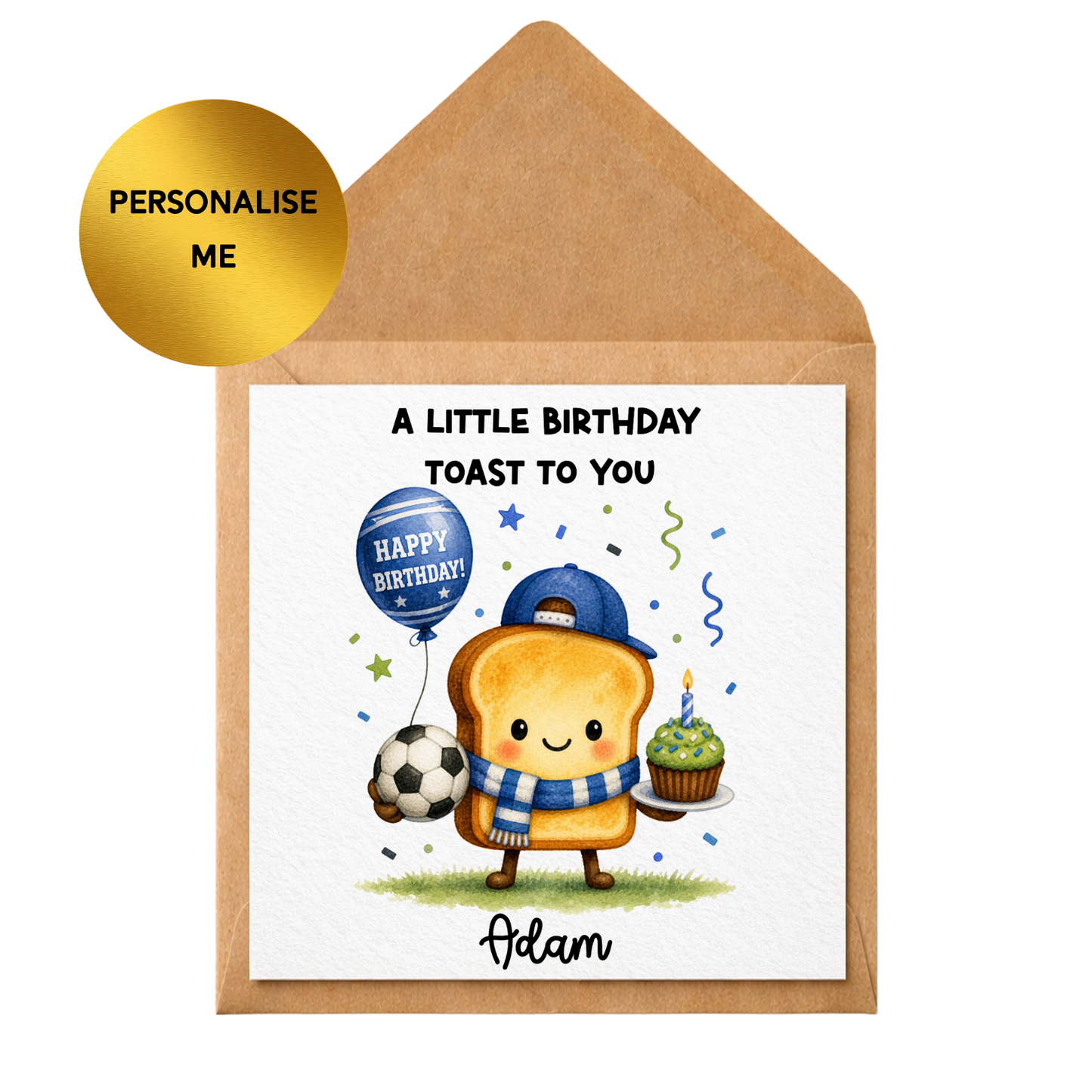 Personalised Football Birthday Card for Boys | Cute Toast Birthday Card | Football Fan Birthday Card | Custom Name Card | Son Grandson Nephew