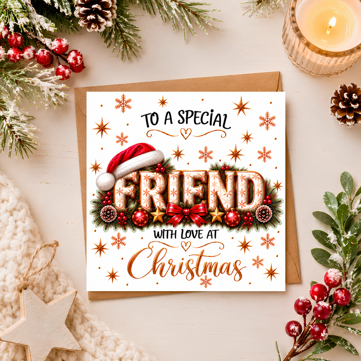 Friend Christmas Card, Special Friend Xmas Card, Christmas Card for Friend, Best Friend Christmas Card, With Love at Christmas