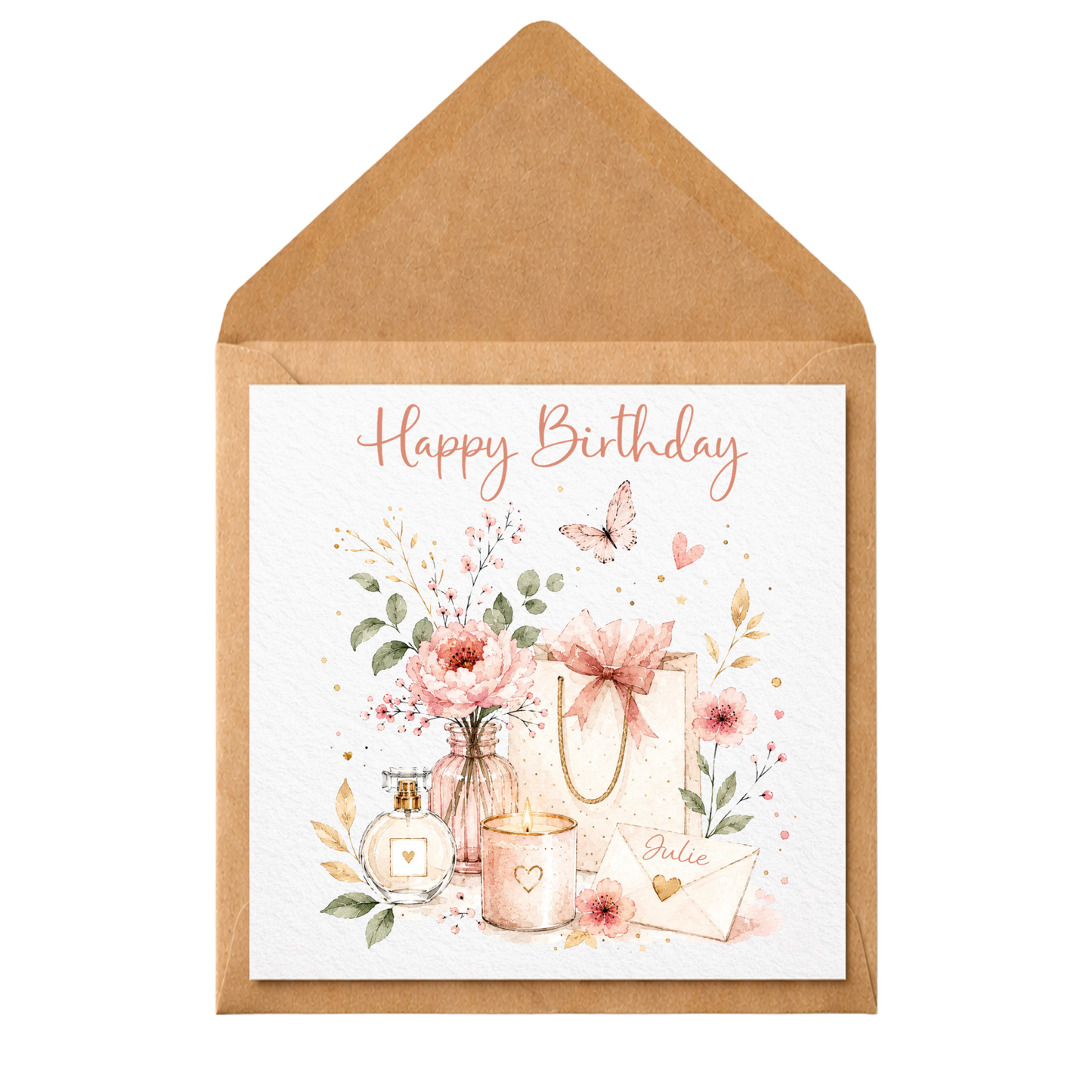 Personalised Floral Birthday Card for Her | Watercolour Birthday Card | Luxury Feminine Birthday Card | Custom Name Card | Pink Floral Greeting Card