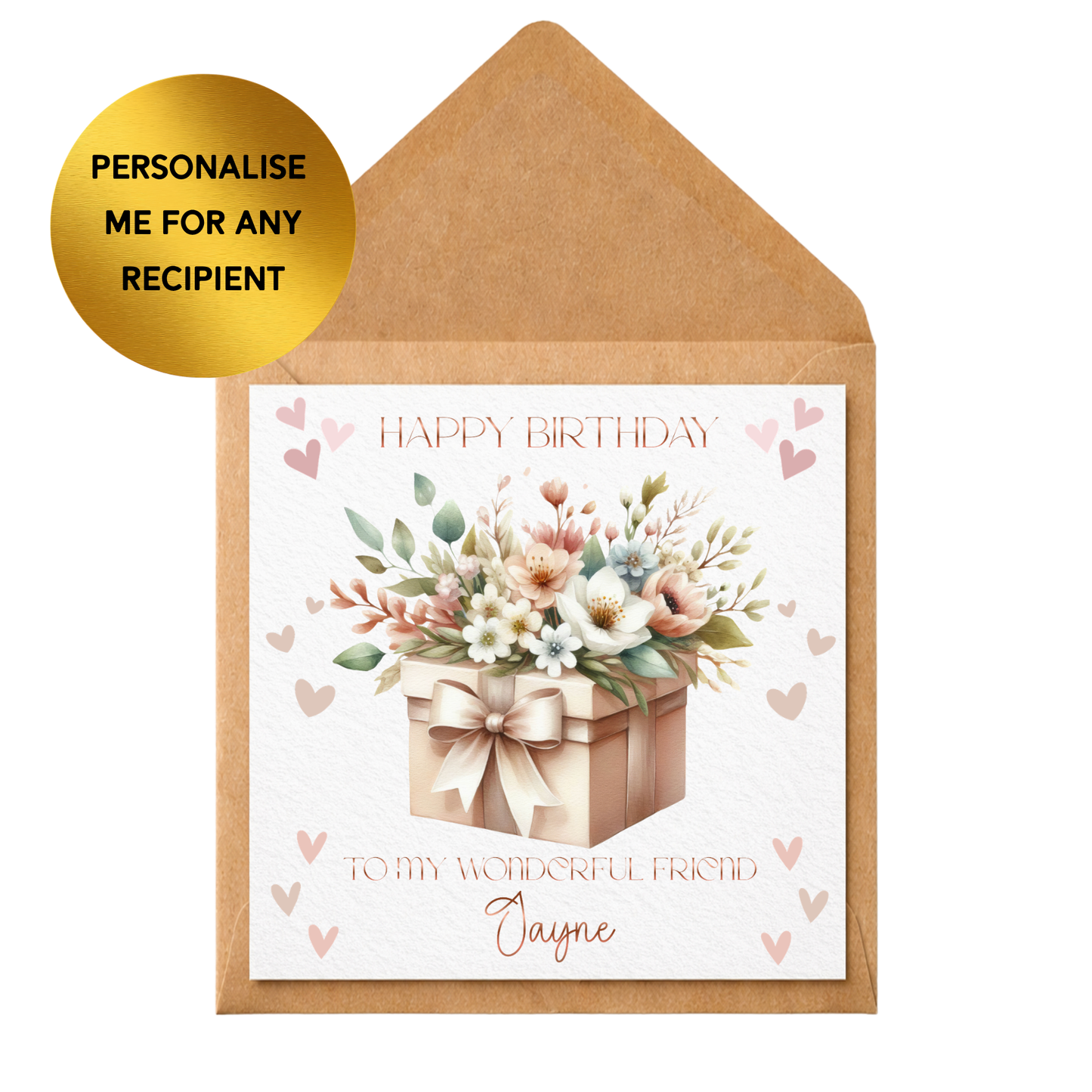 Personalised Friend Birthday Card, Custom Name Birthday Card for Friend, Floral Gift Box Card, Best Friend Birthday Card, Any Recipient Card