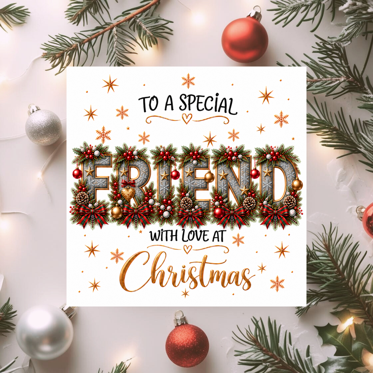 Friend Christmas Card, Special Friend Xmas Card, Best Friend Festive Greeting Card, With Love at Christmas, Traditional Christmas Card
