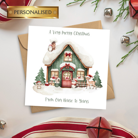 Personalised Christmas Card | From Our House to Yours | Festive Family Greeting Card | Custom Christmas Card