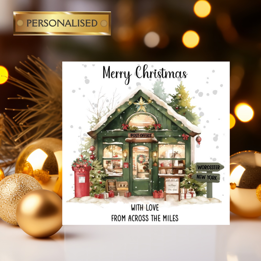 Personalised ‘Across The Miles’ Christmas Card – Custom Locations | Holiday Post Office Design