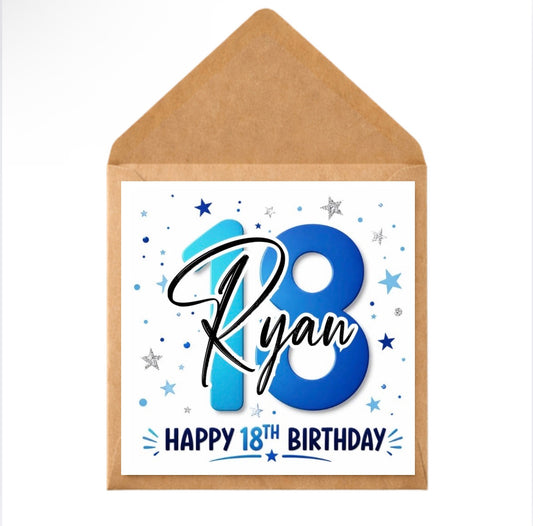 Personalised 18th Birthday Card for Him | Custom Name Birthday Card | Son Grandson Brother Nephew Friend Birthday Card