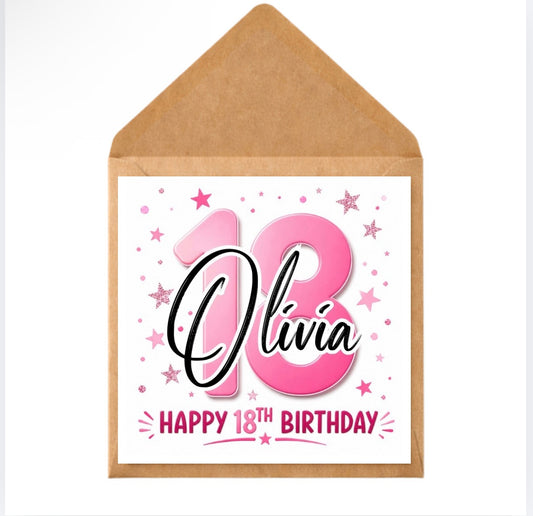 Personalised 18th Birthday Card for Her | Custom Name 18th Birthday Card | Daughter Sister Friend Granddaughter Card