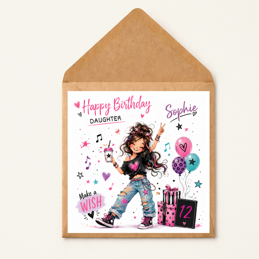 Personalised Daughter Birthday Card, Girls Birthday Card, Teen Girl Birthday Card, Custom Name Age Card, 10th 11th 12th 13th Birthday