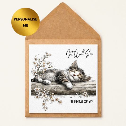 Get Well Soon Card, Cute Cat Get Well Card, Thinking of You Card, Sympathy Card, Personalised Get Well Soon Gift, Cat Lover Card, Comfort Card