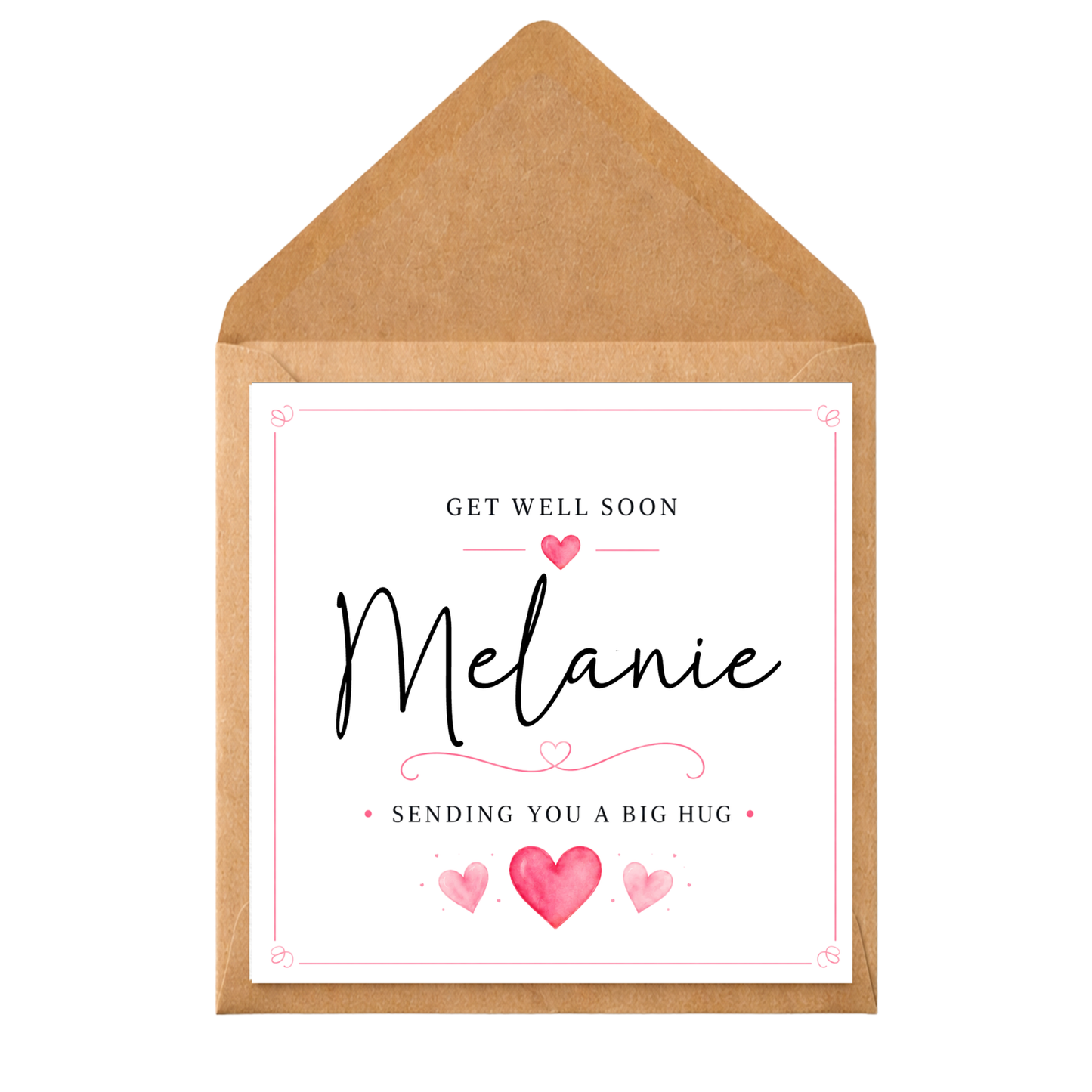 Personalised Get Well Soon Card, Custom Name Recovery, Sending Hugs, Thoughtful Message