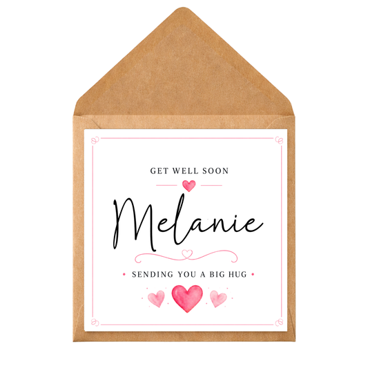 Personalised Get Well Soon Card, Custom Name Recovery, Sending Hugs, Thoughtful Message