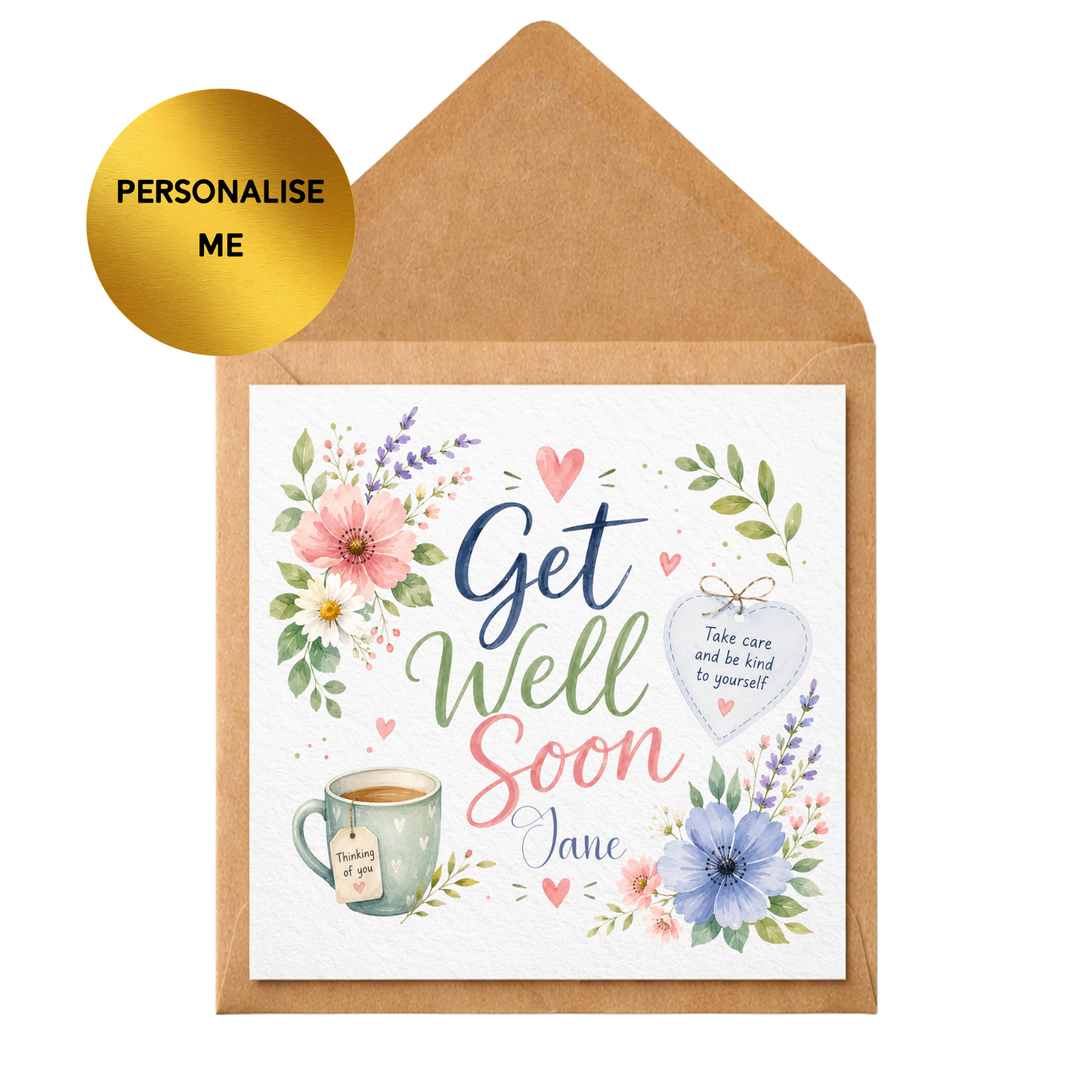 Personalised Get Well Soon Card | Custom Name Recovery Card | Floral Watercolour Sympathy Card | Thinking of You Card