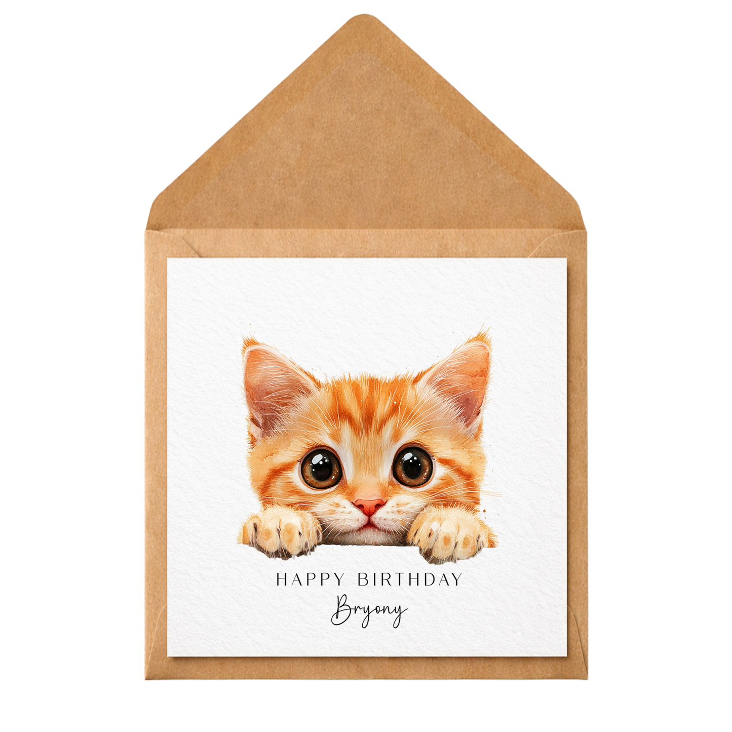 Personalised Ginger Cat Birthday Card, Cute Kitten Birthday Card, Custom Name Cat Card, Watercolour Cat Greeting Card, Cat Lover Birthday Gift