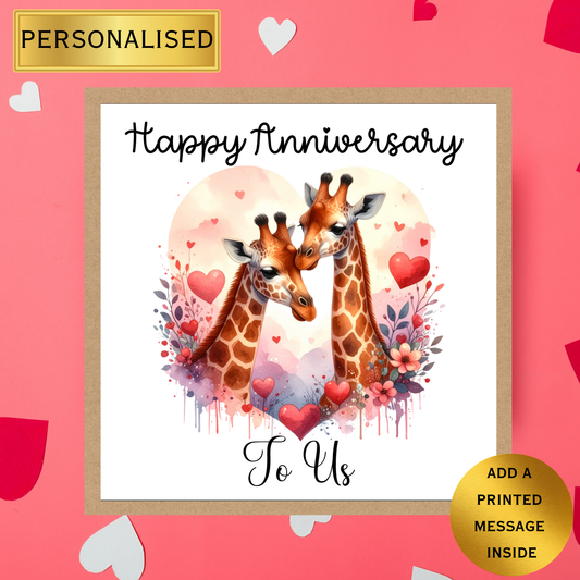 Personalised Giraffe Valentine’s Card | Cute Animal Love Card | Anniversary Card for Couple | Romantic Illustrated Card | For Him Her Them