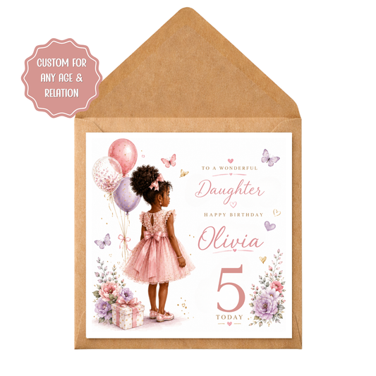 Personalised Girls Birthday Card | Custom Daughter Granddaughter Sister Card | Any Age Birthday Card | Pink Floral Balloon Card