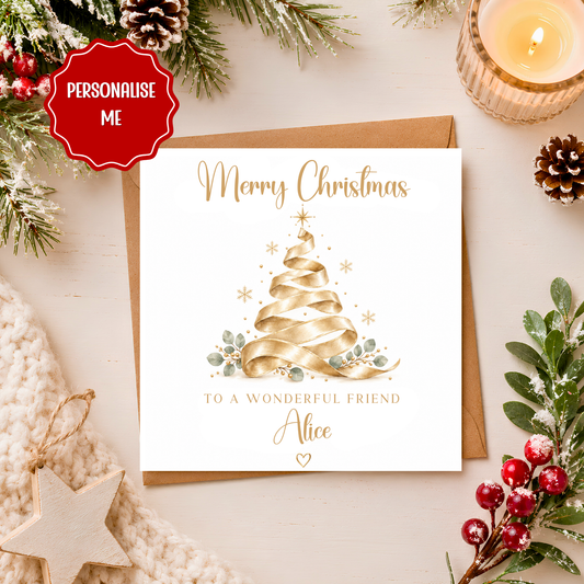Personalised Christmas Card for Any Relation, Custom Name Xmas Card, Elegant Christmas Tree Card, Friend Mum Sister Daughter Christmas Card