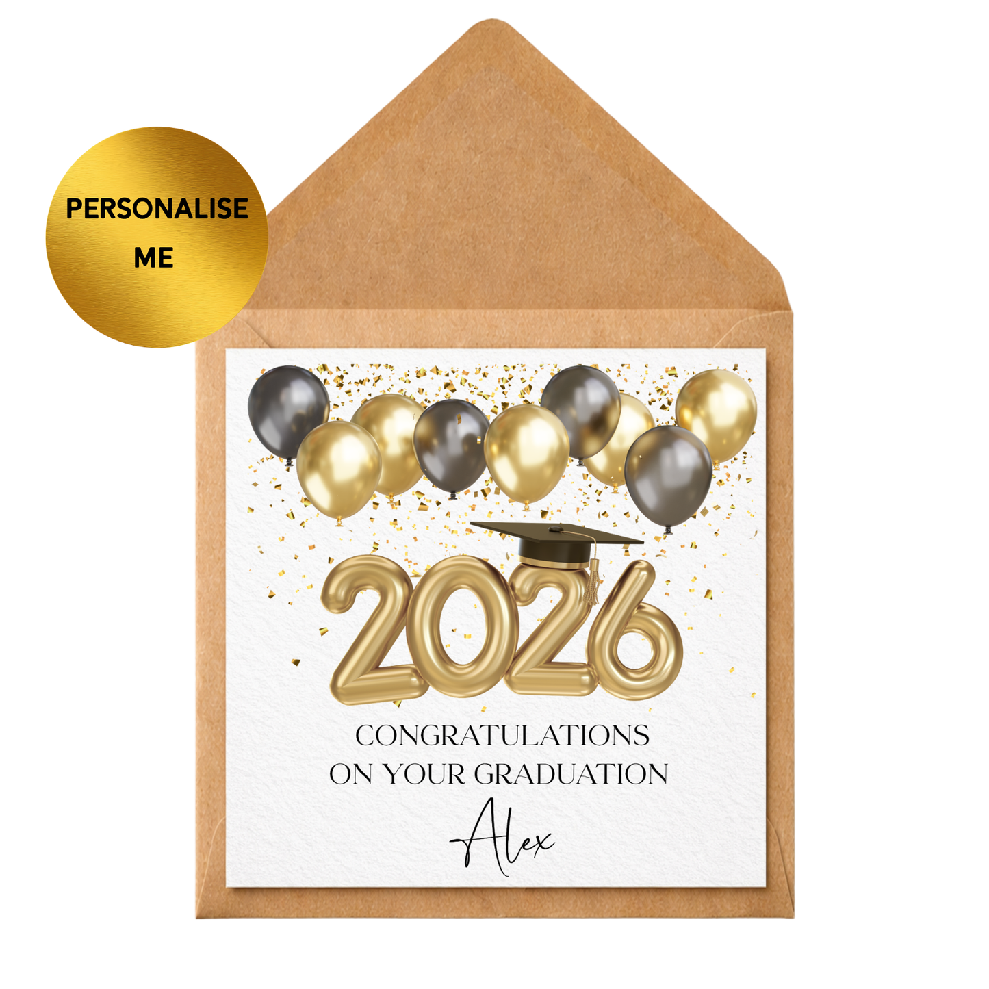 Personalised Graduation Card 2026 | Congrats Graduate Card | Custom Name Graduation Card | University College Graduation Balloon Card | Keepsake Card