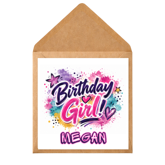 Personalised Birthday Girl Card | Graffiti Style Birthday Card for Her | Custom Name Birthday Card | Colourful Girls Birthday Card