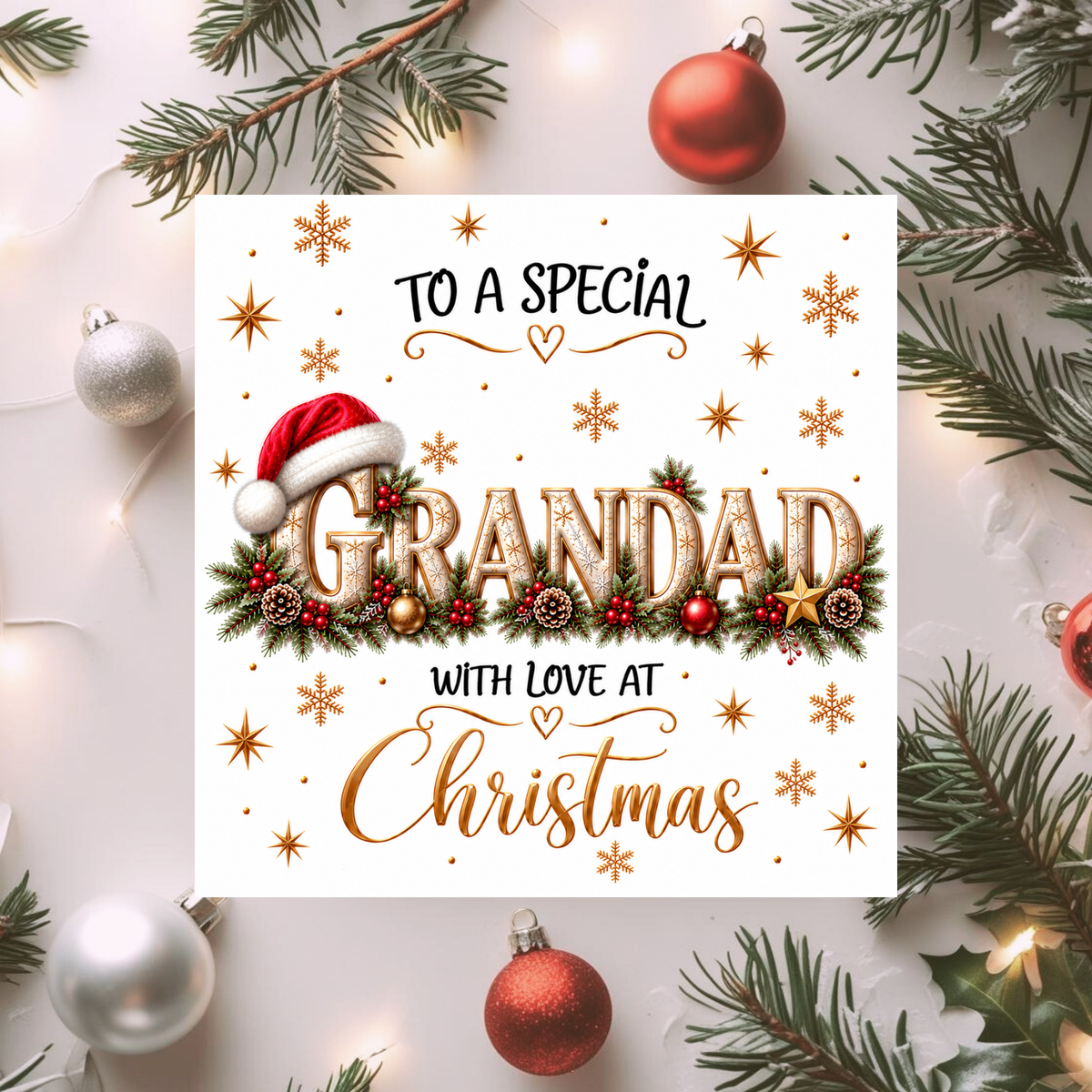 Grandad Christmas Card, Special Grandad Xmas Card, Christmas Card for Grandpa, With Love at Christmas, Festive Grandfather Card