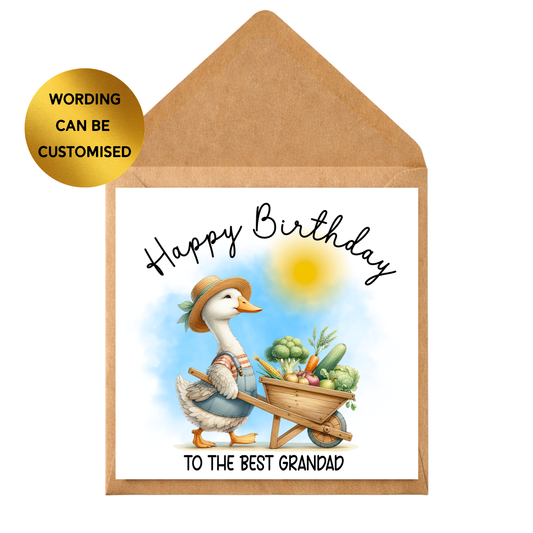 Personalised Grandad Birthday Card, Cute Duck Gardener Card, Happy Birthday Grandad, Gardening Card for Grandad, Custom Name Card