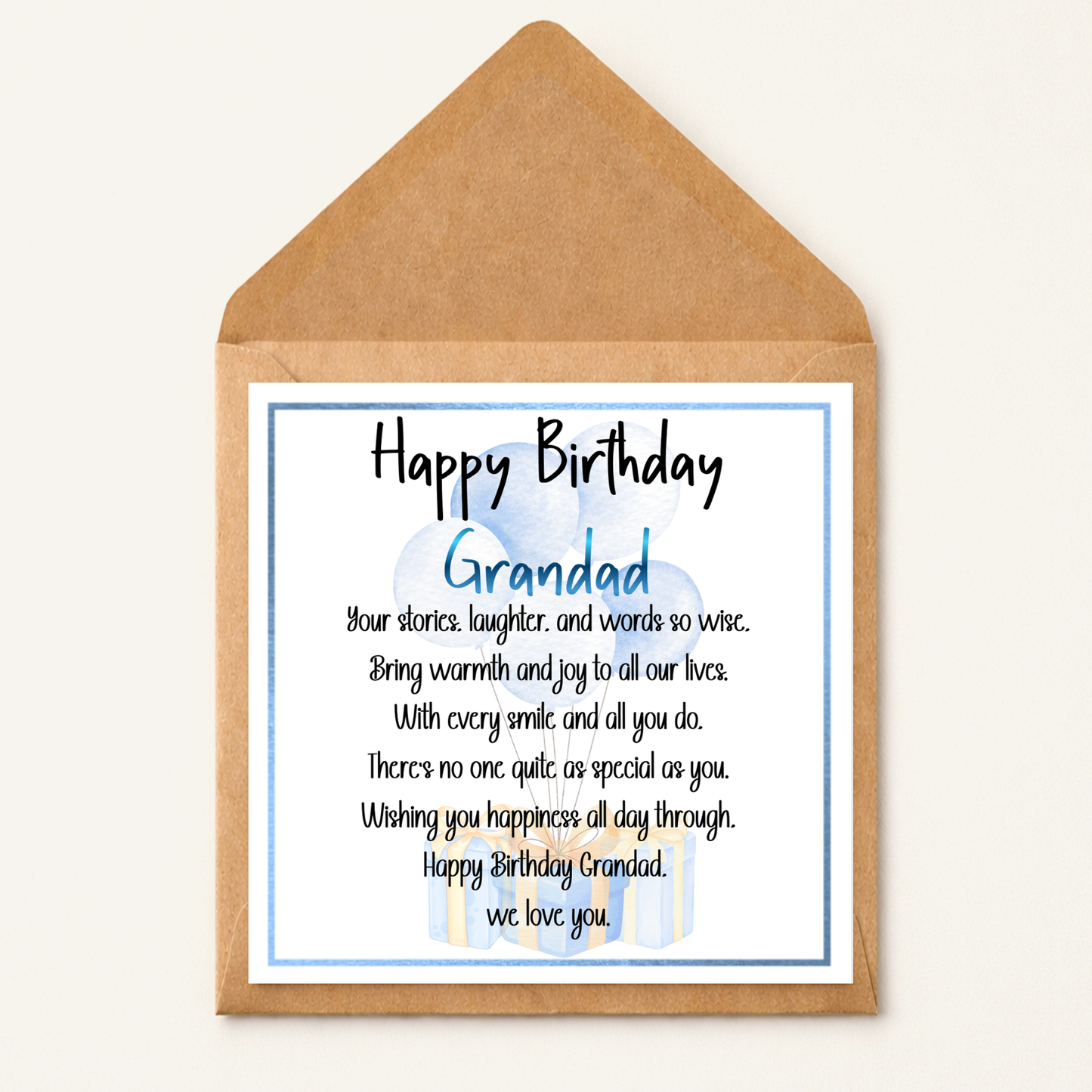 Grandad Birthday Card, Happy Birthday Grandad Card, Special Grandad Poem Card, Birthday Card for Grandad from Grandchildren, Cute Blue Balloon Card