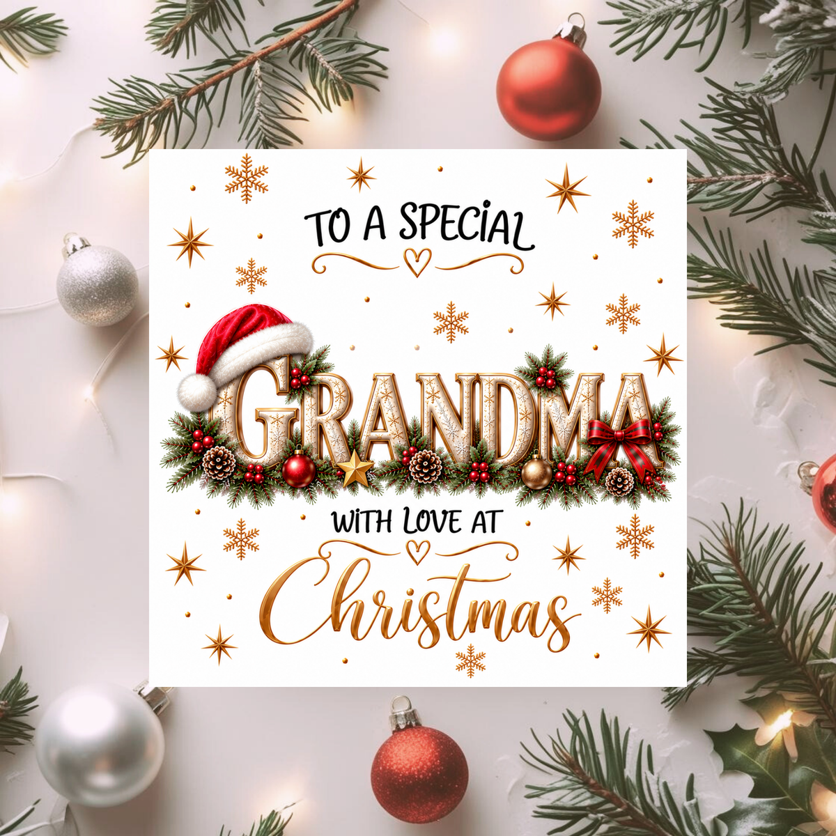 Grandma Christmas Card, Special Grandma Xmas Card, Christmas Card for Grandmother, With Love at Christmas, Festive Card for Her