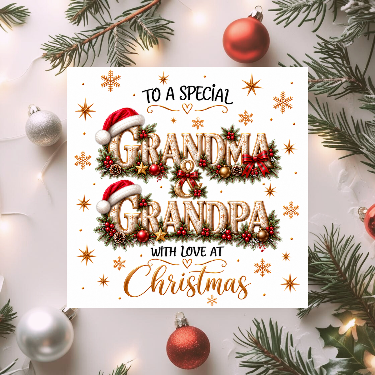Grandma and Grandpa Christmas Card, Special Grandparents Xmas Card, Festive Card for Grandma & Grandpa, With Love at Christmas