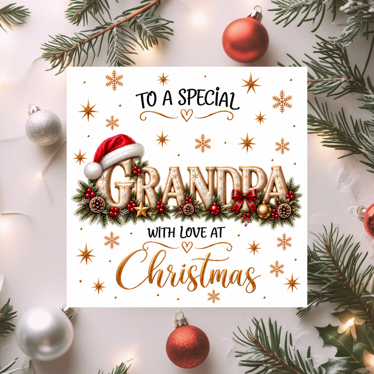 Grandpa Christmas Card, Special Grandpa Xmas Card, Christmas Card for Grandad, With Love at Christmas, Festive Grandfather Card
