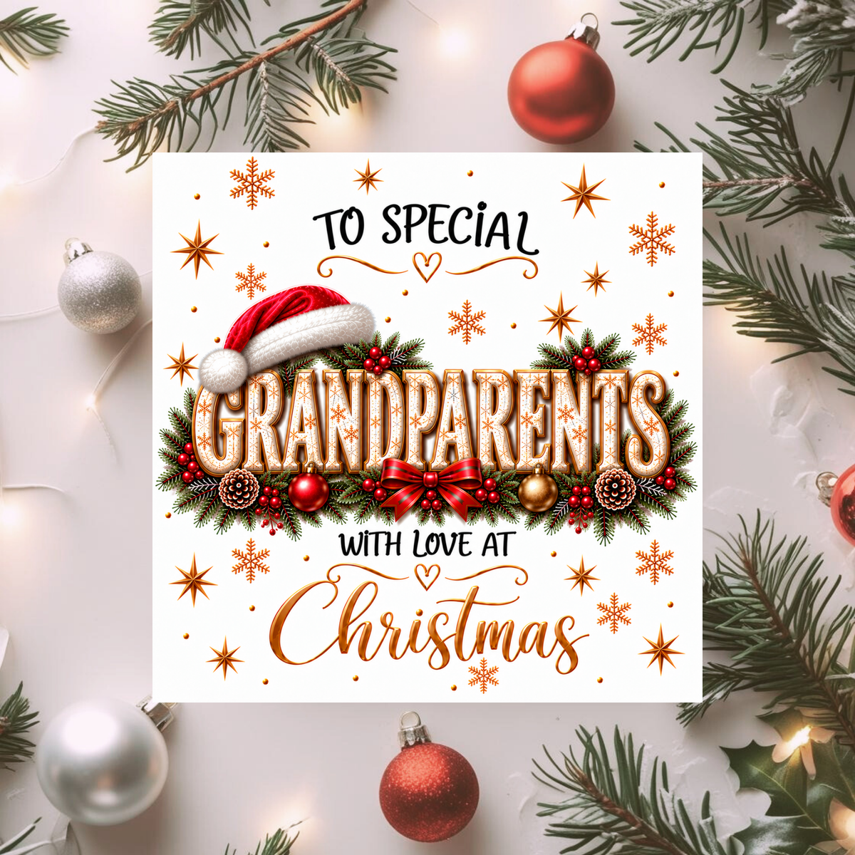 Grandparents Christmas Card, Special Grandma and Grandpa Xmas Card, With Love at Christmas, Festive Card for Grandparents