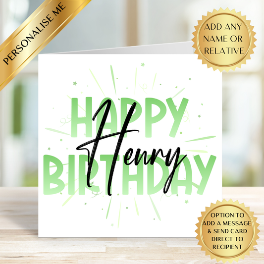 Personalised Happy Birthday Card – Any Name & Relation | Blue Modern Birthday Card | Custom Birthday Card (Copy)