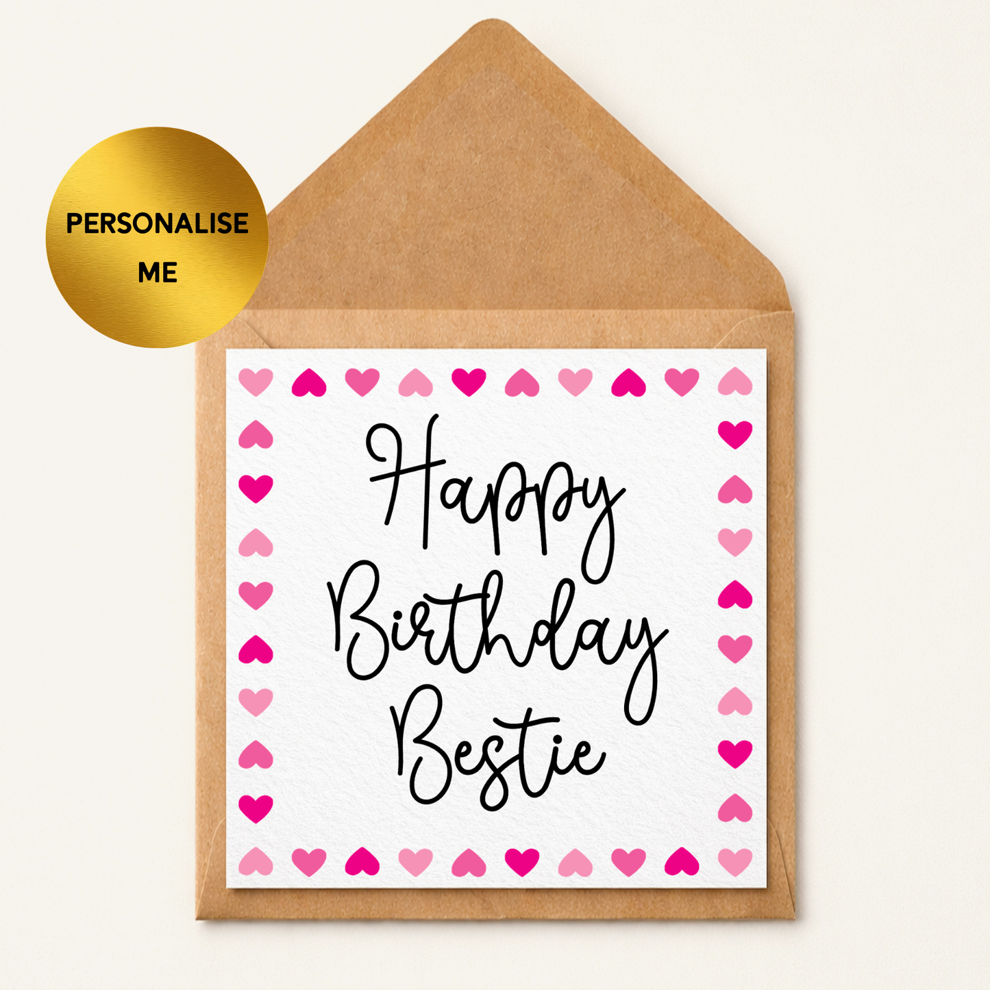 Personalised Best Friend Birthday Card, Happy Birthday Bestie Card, Cute Heart Birthday Card for Friend, BFF Birthday Card, Custom Name Card