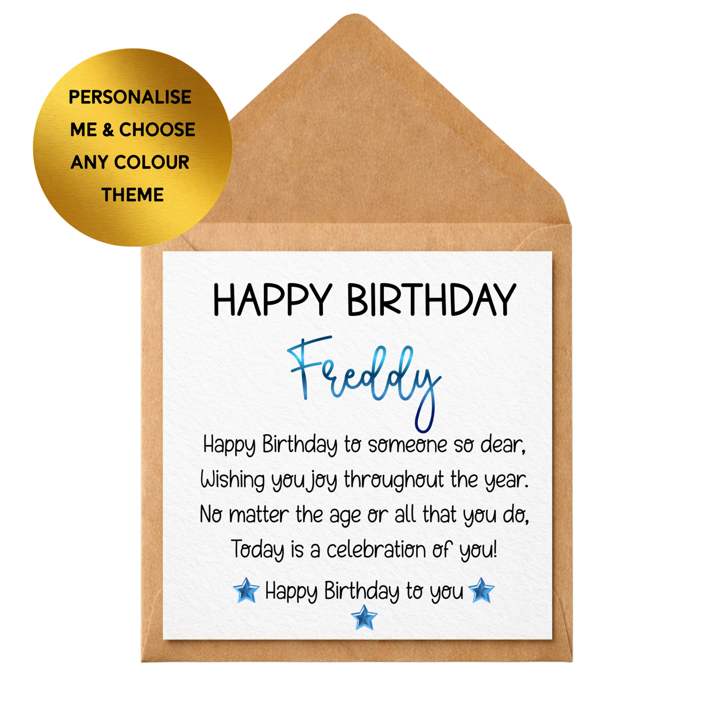 Personalised Birthday Card, Custom Name Age Relation, Any Colour Theme