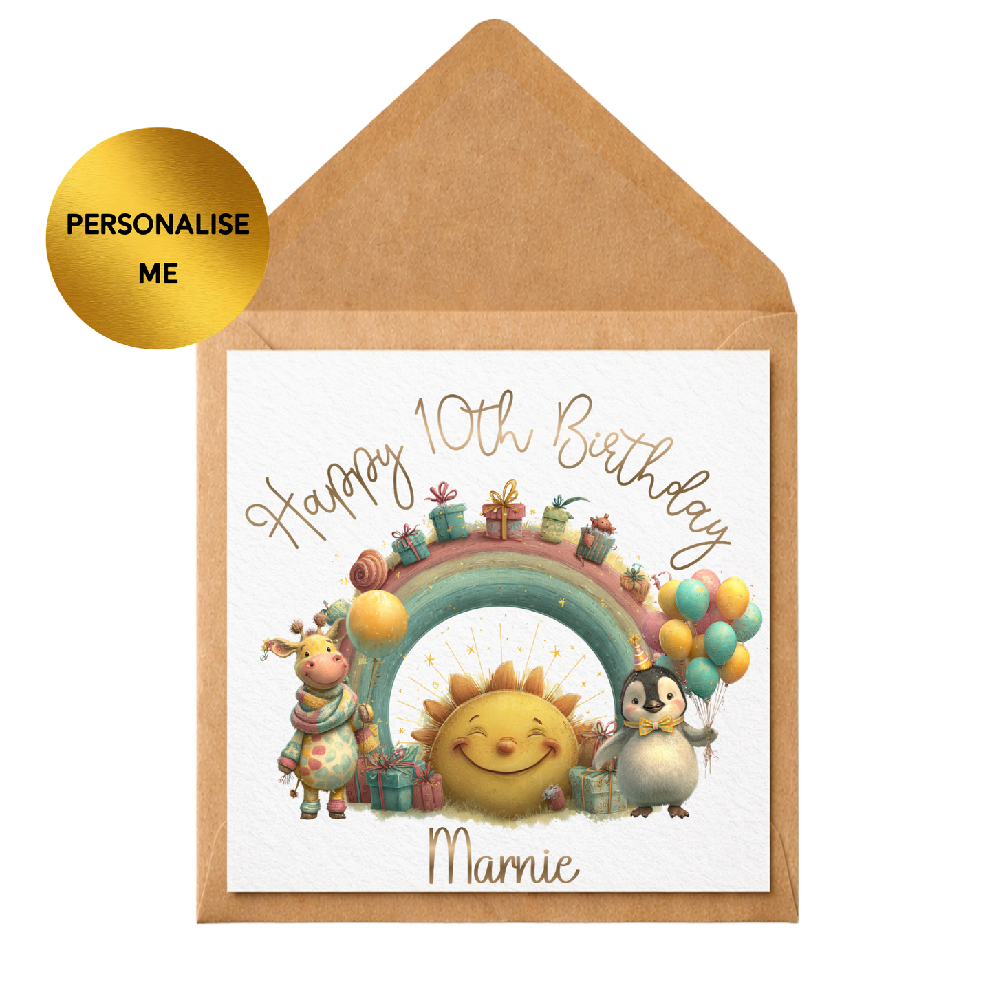 Personalised Birthday Card Girl | Cute Animal Birthday Card Any Age | Custom Name Kids Birthday Card | Daughter Granddaughter Niece Friend