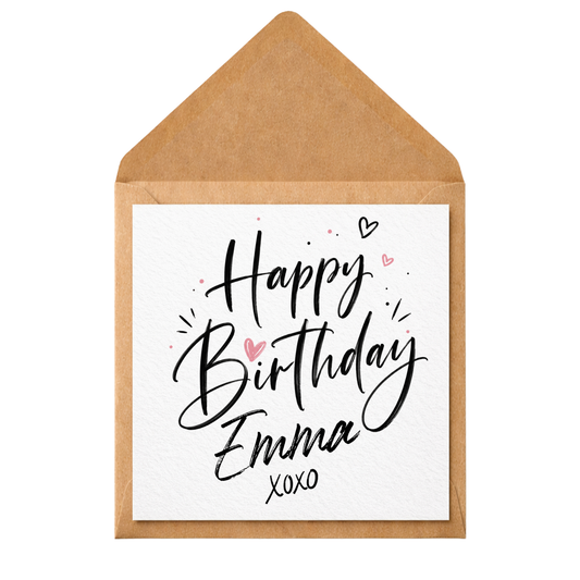 Personalised Handwritten Birthday Card | Custom Name Birthday Card | Minimalist Modern Birthday Card | Cute Girly Birthday Card