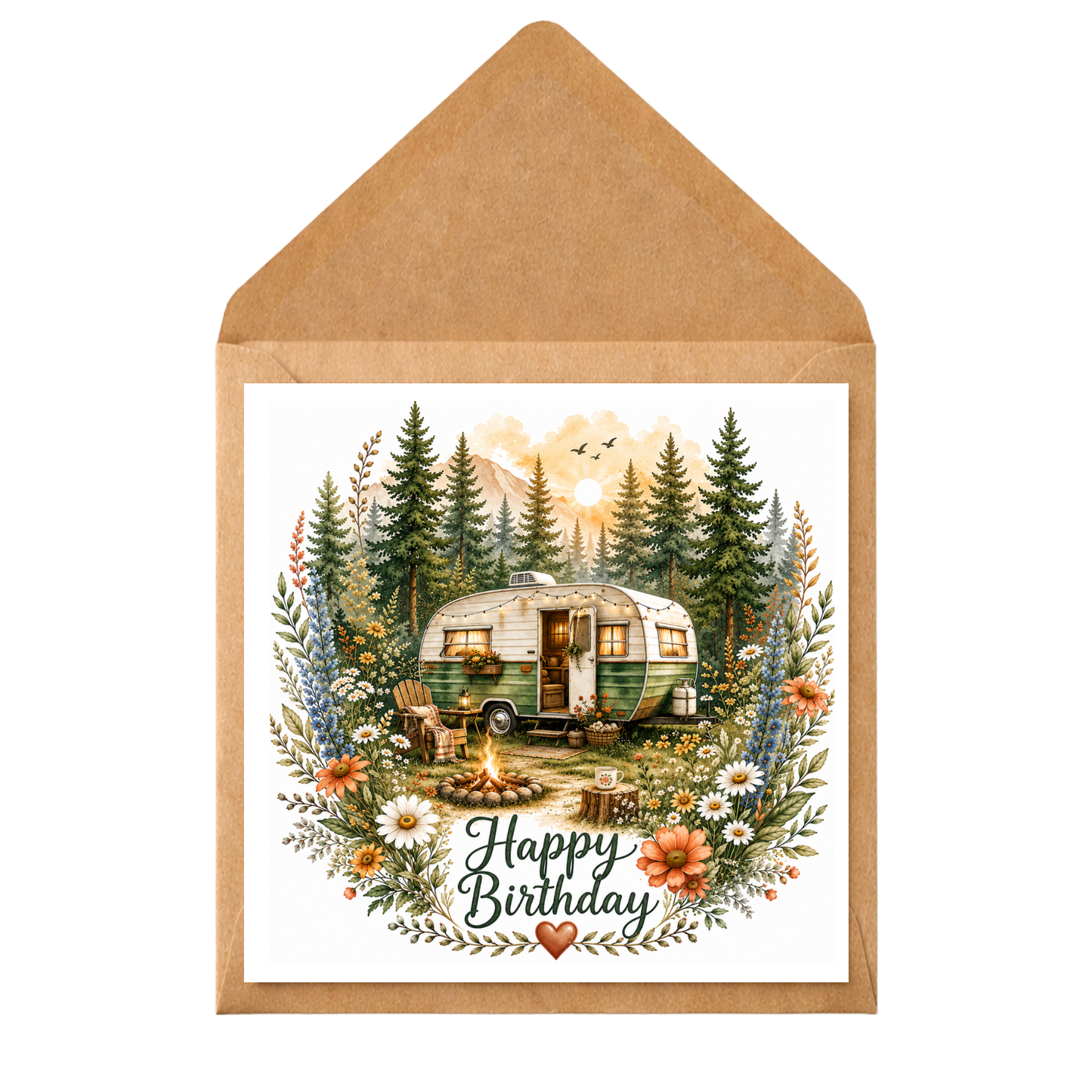 Happy Camper Birthday Card | Camping Lover Birthday Card | Caravan Greeting Card | Cute Campervan Card | Nature Inspired Birthday Card
