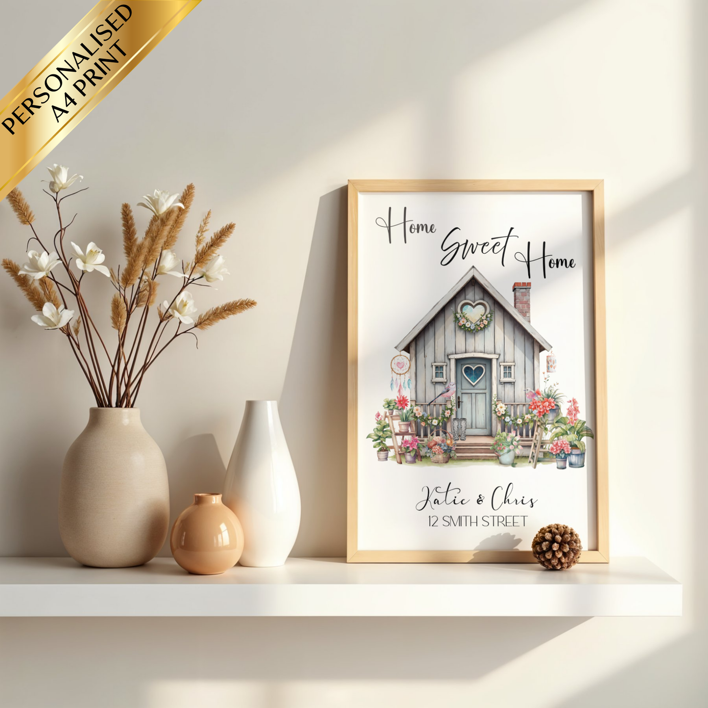 Personalised Home Sweet Home Print | Custom New Home Gift | Personalised House Illustration | Housewarming Gift | First Home Print | Custom Address Wall Art | A4 Print