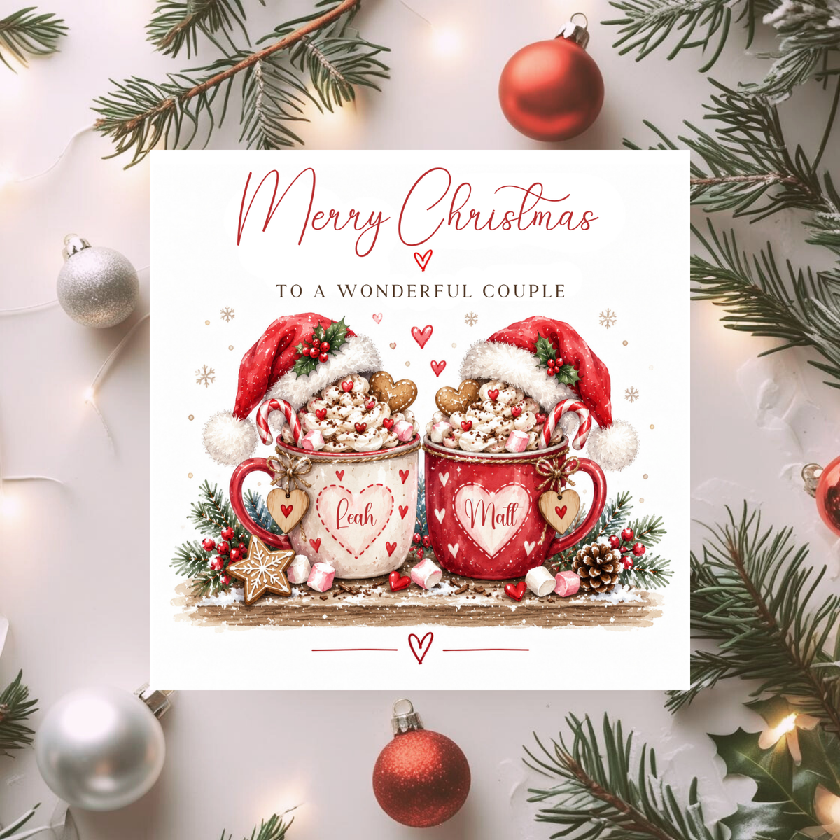 Personalised Couple Christmas Card, Hot Chocolate Xmas Card, Custom Names Card, Cute Festive Card for Couples