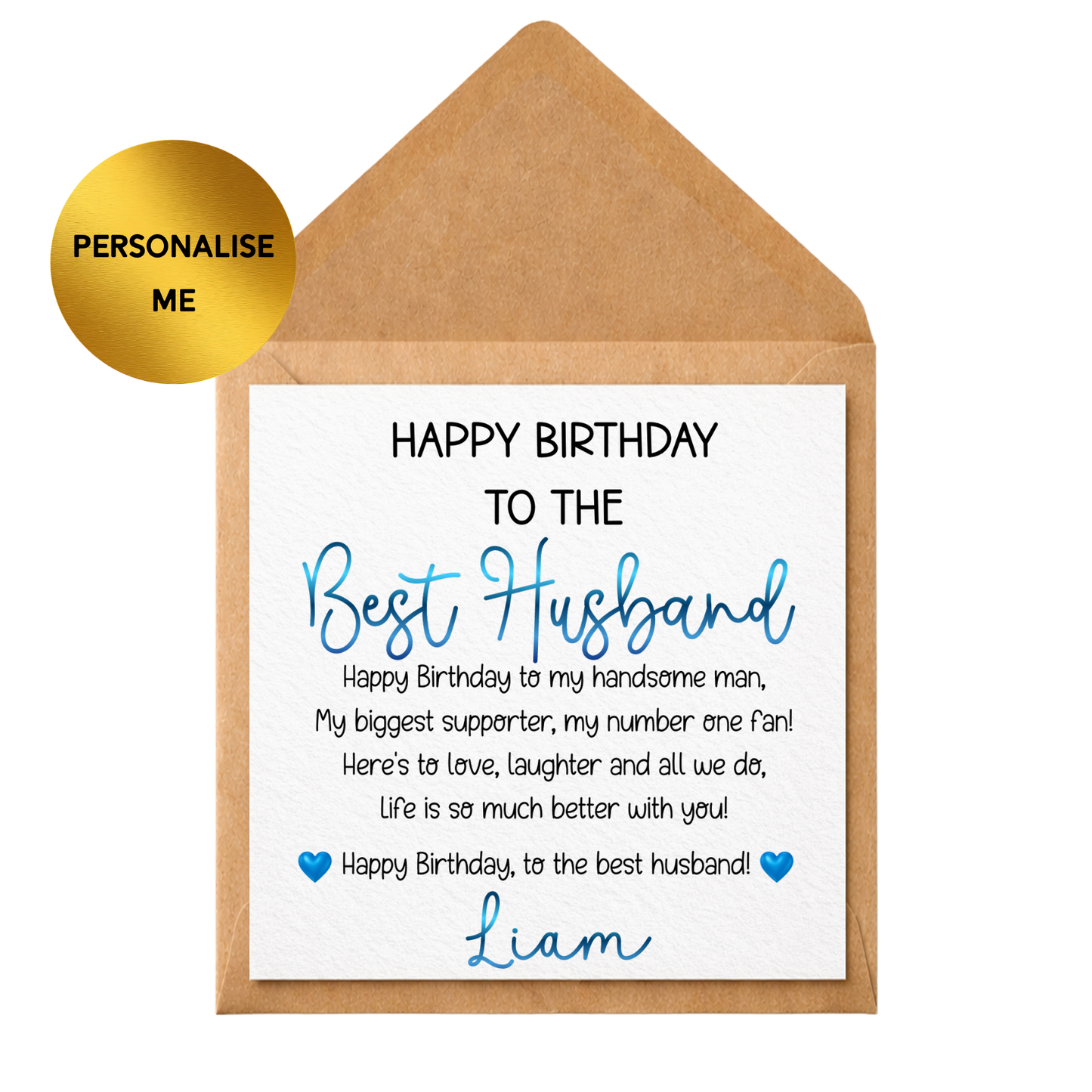 Personalised Husband Birthday Card, Best Husband Card, Romantic Birthday Card for Husband, Custom Name Card, Birthday Card for Him, From Wife