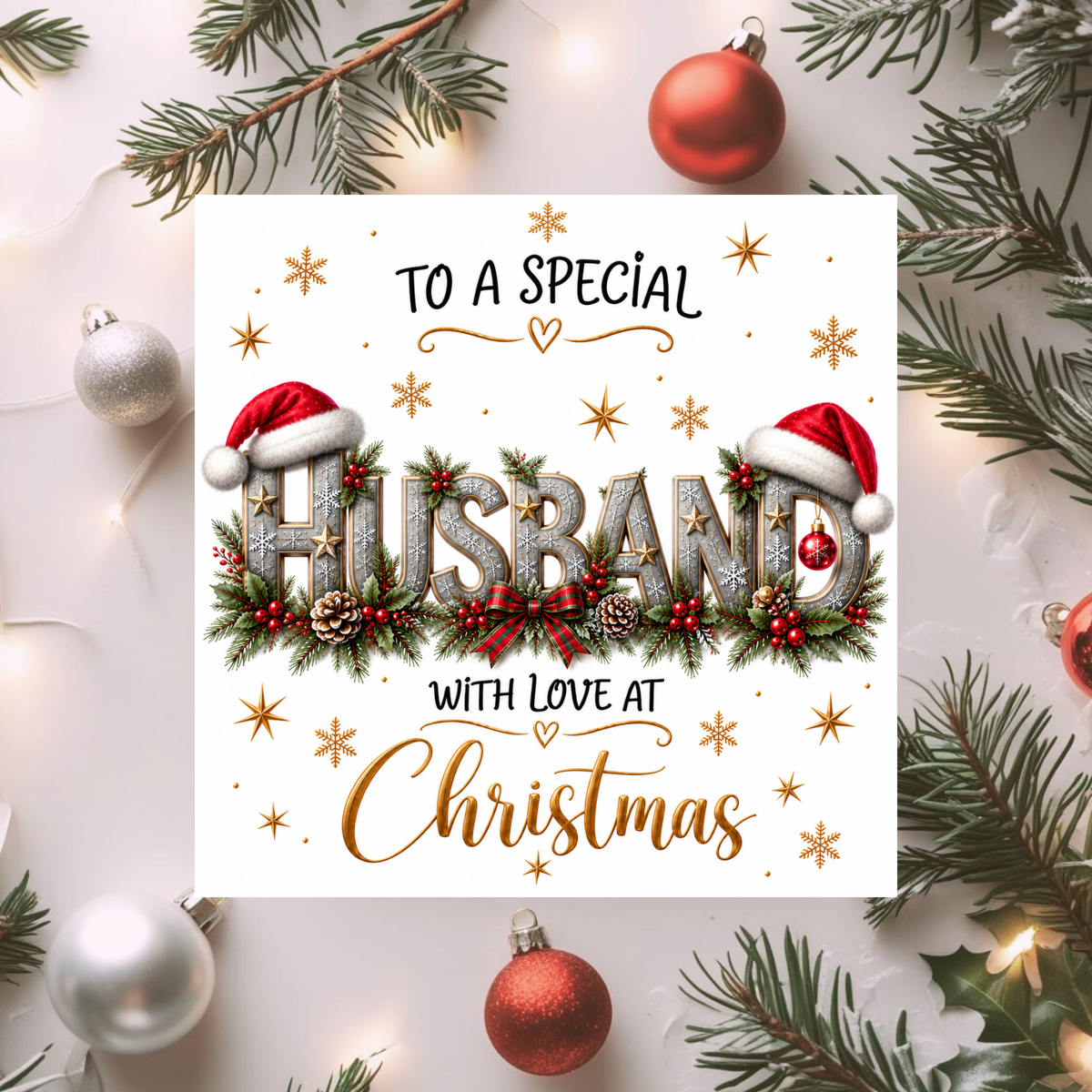 Husband Christmas Card, Special Husband Xmas Card, Christmas Card for Him, With Love at Christmas, Traditional Festive Greeting Card
