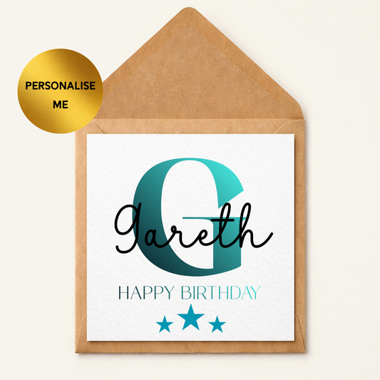 Personalised Initial Birthday Card, Custom Name Birthday Card, Minimalist Letter Card, Modern Birthday Card, Any Name Card, Him Her Card