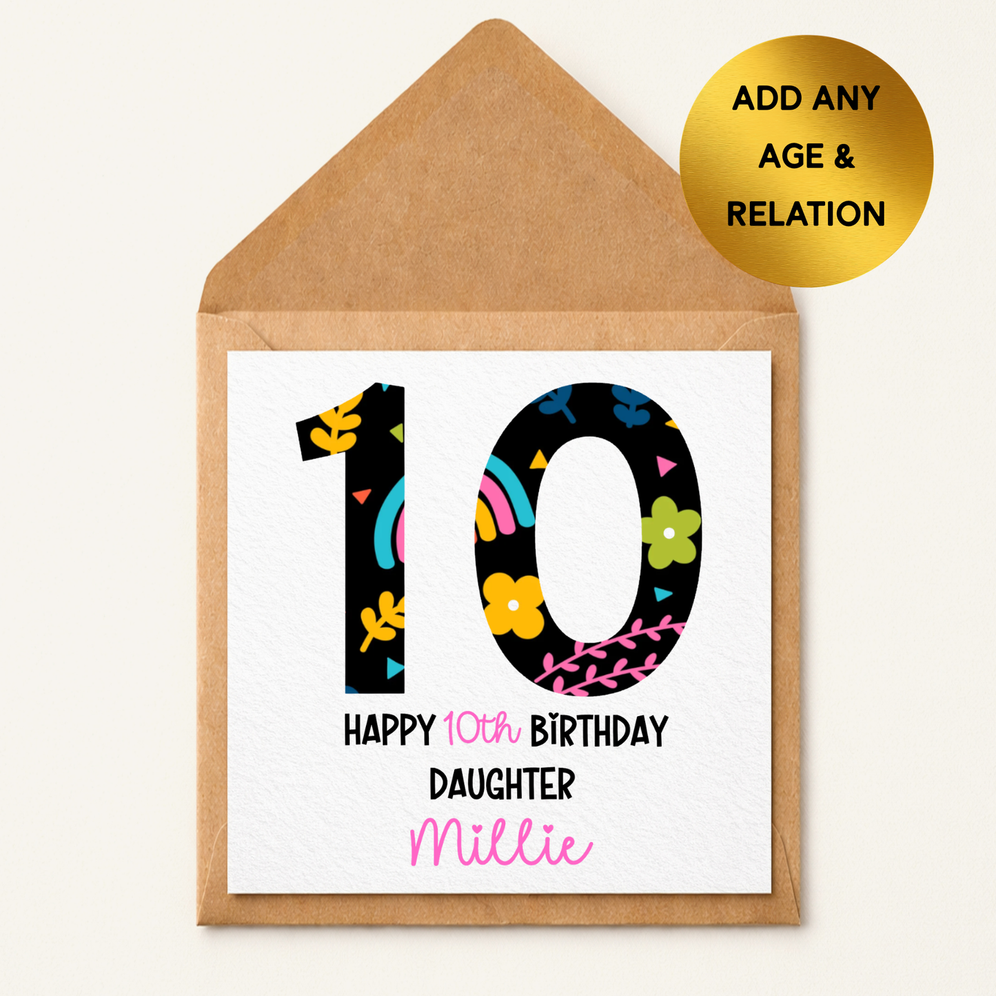 Personalised Birthday Card Any Age & Relation | Custom Name Birthday Card | Colourful Number Birthday Card | Kids Birthday Card