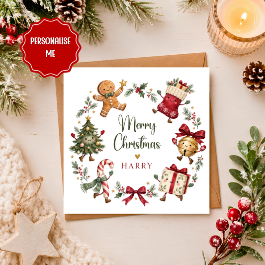 Personalised Kids Christmas Card, Christmas Card for Son Daughter Grandson Granddaughter, Cute Xmas Card for Children, Personalised Name Card