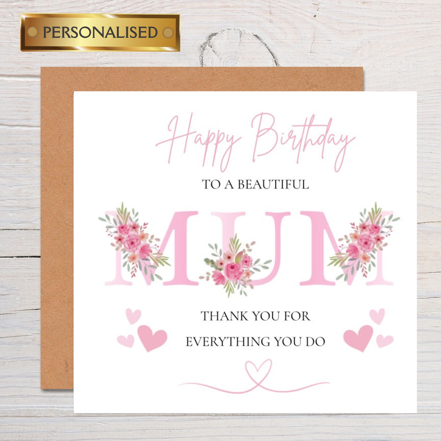 Personalised Light Pink Floral Birthday Card for Mum: Handmade Keepsake